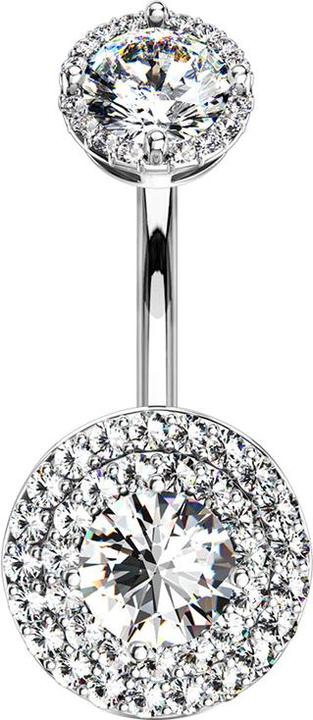 Image du produit Star Piercing Banane femelle argent double cristal Plaque pavée (Laiton, Acier chirurgical 316L)