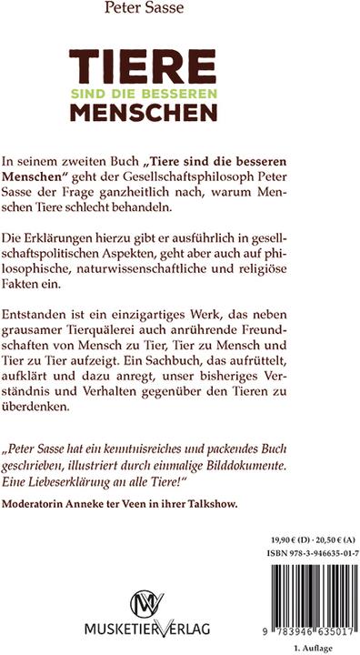 Produktbild Tiere sind die besseren Menschen (Deutsch, Peter Sasse, 2016)