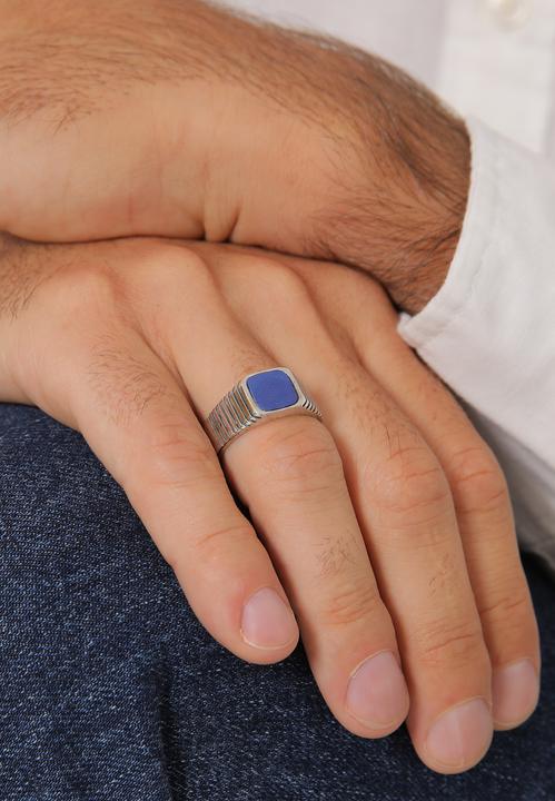 Immagine prodotto Kuzzoi Anello Uomo Signet Ring Sodalite Quadrato Argento 925 (60, 925 Argento)