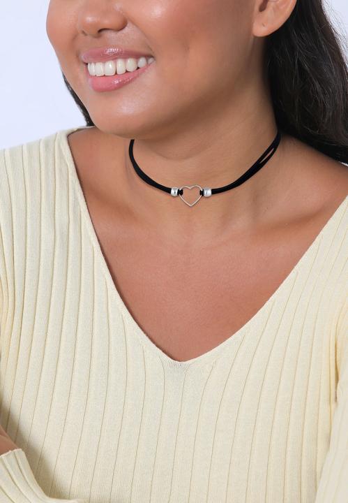 Image du produit Elli Collier Choker coeur bande velours noir 925 argent (Similicuir, Argent sterling 925, Pas de pierre, 32 cm)