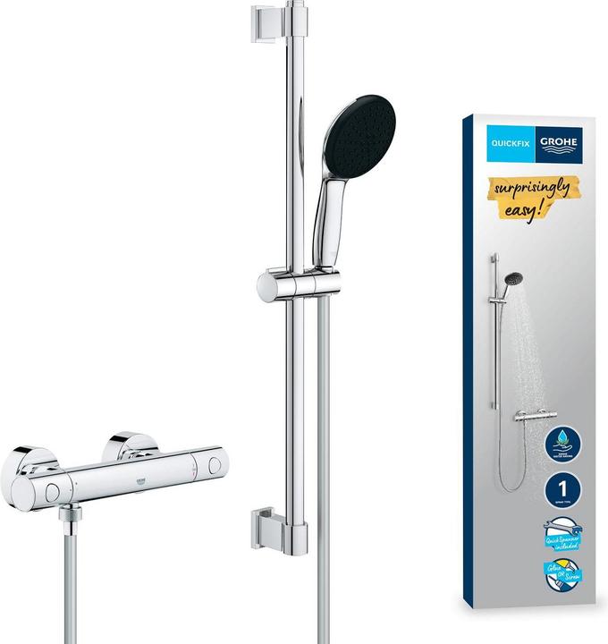 Produktbild Grohe Precision Get QuickFix Thermostat-Duscharmatur und Vitalio Start 110 Brausestangenset, Länge 600mm