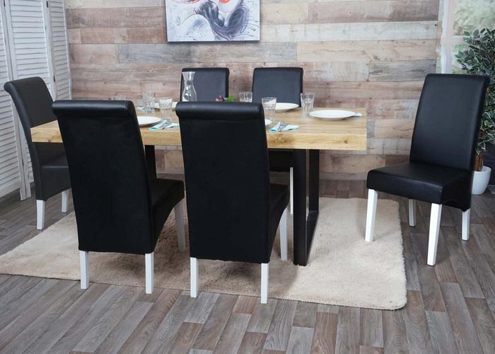 Produktbild Swisshandel24 2x Esszimmerstuhl Lehnstuhl Stuhl M37 - Leder, schwarz, weisse Füsse