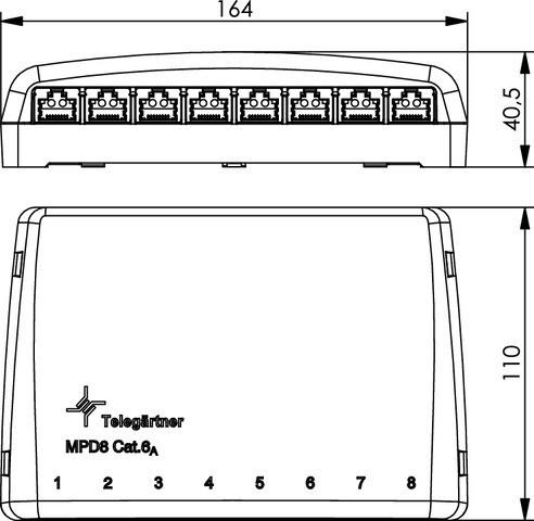 Actual product image Telegärtner Mini distributor Cat6 MPD8-HS apws TH35 J02021A0030 - Patch panel