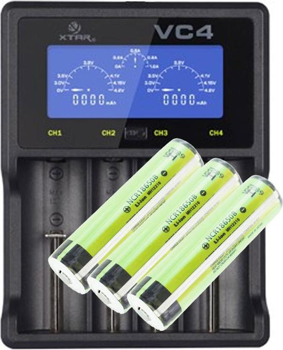 Image du produit Panasonic Batterie 18650 protégée 3 pièces et chargeur rapide LCD (3 pcs, CR123A, 3400 mAh, Piles rechargeables + chargeur)