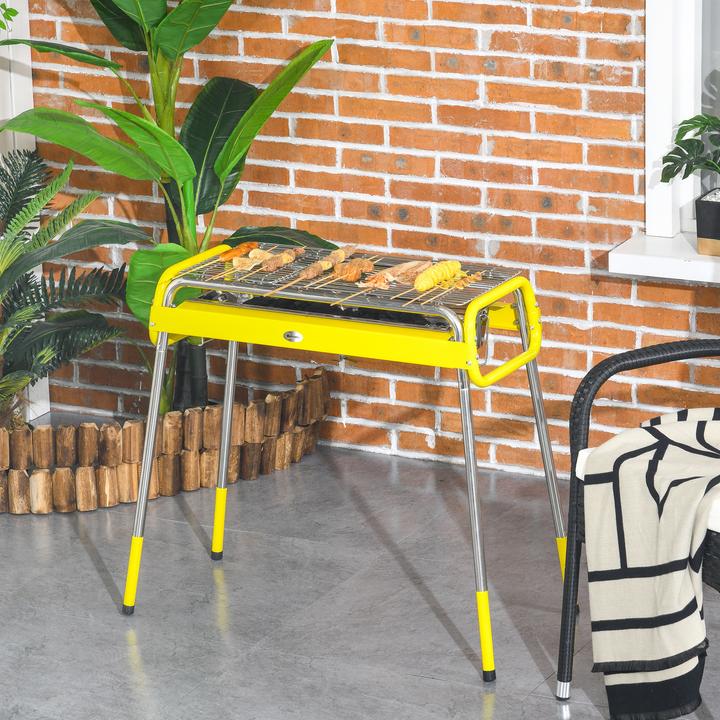 Image du produit Outsunny Gril à charbon de bois avec pieds réglables, 2 grilles, une plaque à griller et un sac de transport