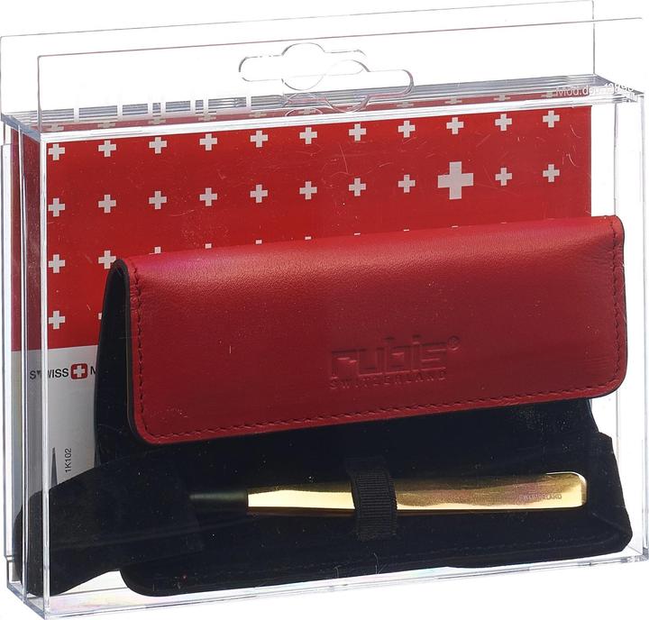 Actual product image Rubis Tweezers Shiny with case, oblique, gold