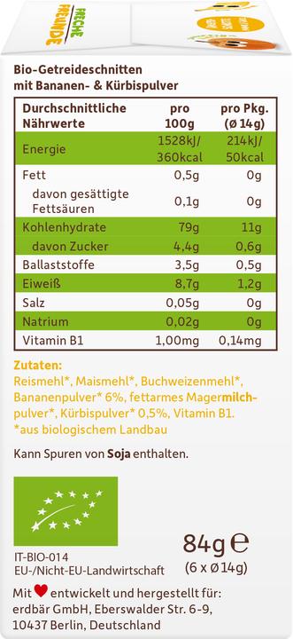 Nährwerte und Zutaten Freche Freunde Knusper-Schnitte (84 g)