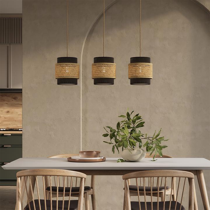 Image du produit Vicco Lampe suspendue 3 pièces Morten, Rotin/noir, 70 x 120 cm (E27)
