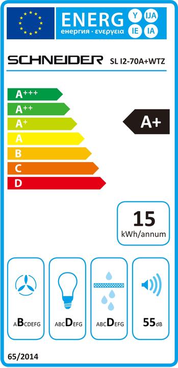 Label énergétique Schneider I2-70A+WTZ eiland afzuigkap (Hotte îlot)