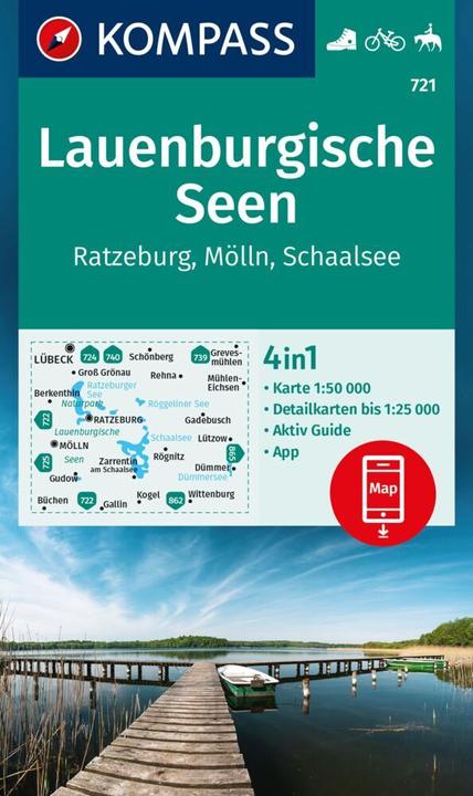 Actual product image Hiking map 721 Lauenburg Lakes, Ratzeburg, Mölln, Schaalsee 1:50,000