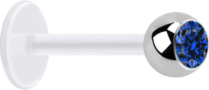 Actual product image Star Piercing Micro Labret transparent with ball silver and crystal dark blue (without brass, Surgical steel 316L, Bioflex)