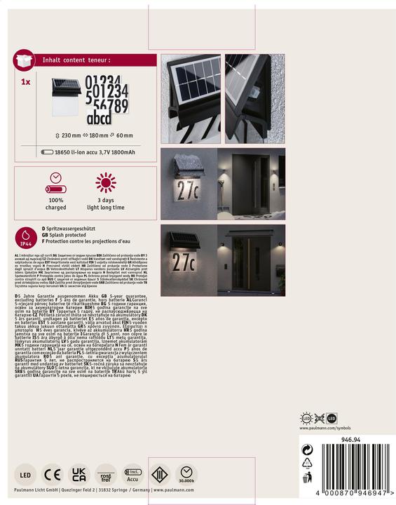 Image du produit Paulmann Numéros de maison solaires (14 lm, IP44)