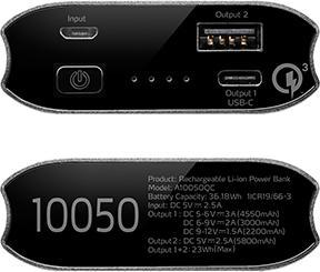 Actual product image Adata PowerPack A10050QC Titanium (10050 mAh, 23 W, 37.19 Wh)