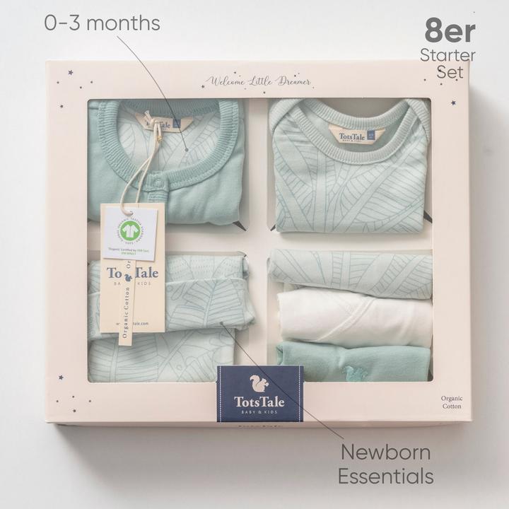 Image du produit TotsTale Premium 8-tlg. Newborn Starter-Set – Babykleidung aus Bio-Baumwolle – Geschenk zur Geburt (50, 56, 62, 68)