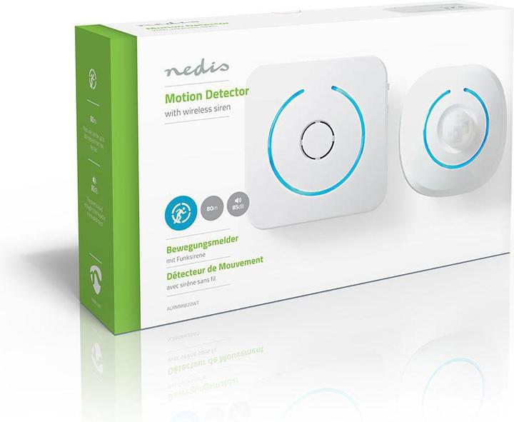 Produktbild Nedis Bewegungsmelder Alarm - atteriebetrieben - 85 dB - Detektorreichweite 6 m - Weiss/Blau - 2 Stü (6 m)