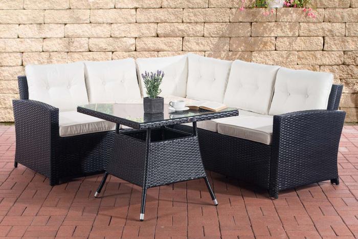 Produktbild Swisshandel24 Eckgarnitur Sierra Flachrattan cremeweiss, schwarz