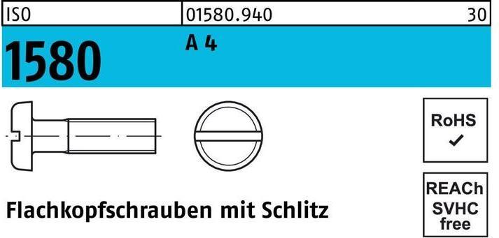 Actual product image Flat head screw ISO 1580 w.slot M 3 x 5 A 4 (1000 Screws per piece)