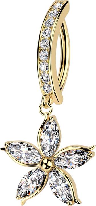 Star Piercing Banane klappbar vergoldet Schild Kristall silber Anhänger Blume (Messing, Chirurgenstahl 316L)