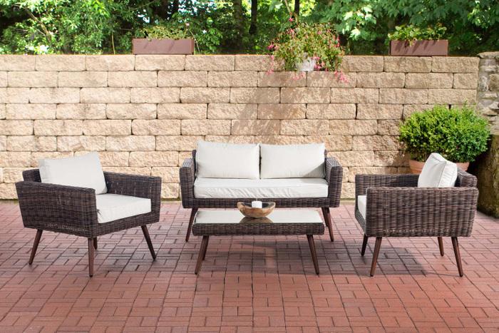 Produktbild Swisshandel24 Loungeset Kiruna Rundrattan Braun-meliert 45 cm (Dunkelbraun), cremeweiss
