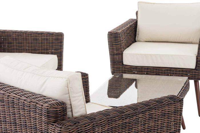 Produktbild Swisshandel24 Loungeset Kiruna Rundrattan Braun-meliert 45 cm (Dunkelbraun), cremeweiss