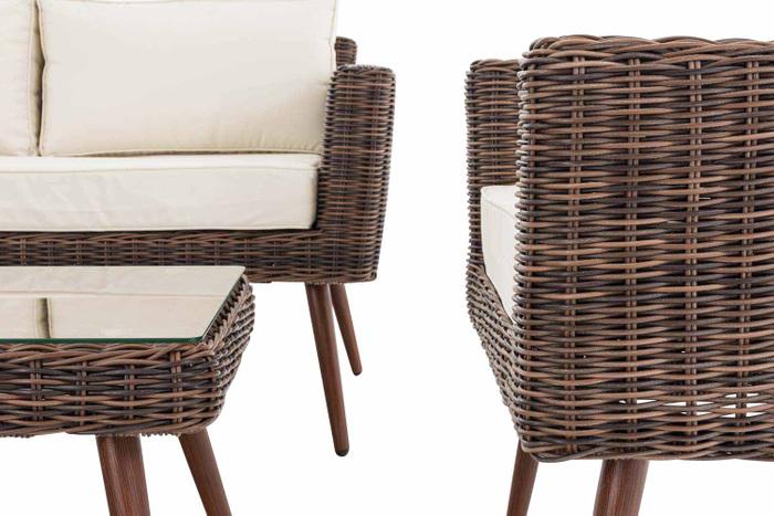Produktbild Swisshandel24 Loungeset Kiruna Rundrattan Braun-meliert 45 cm (Dunkelbraun), cremeweiss