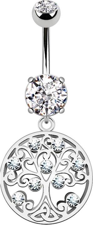 Star Piercing Banane silber mit zwei Kugeln Kristall silber Anhänger rund Lebendbaum (Messing, Chirurgenstahl 316L)