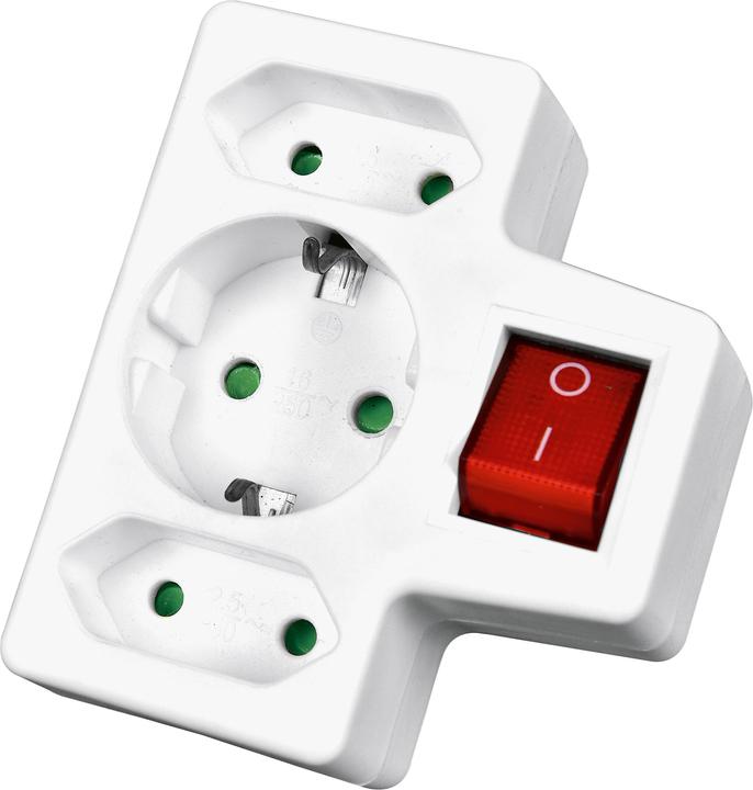 Actual product image Heitech Socket adapter with switch 3gang 1Schu/2Euro