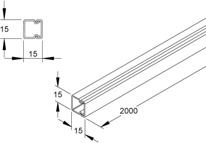 Immagine prodotto Kleinhuis Condotto per installazione elettrica, plastica, 15 x 15 x 2.000 mm, grigio (Foro cavo, 200 cm)