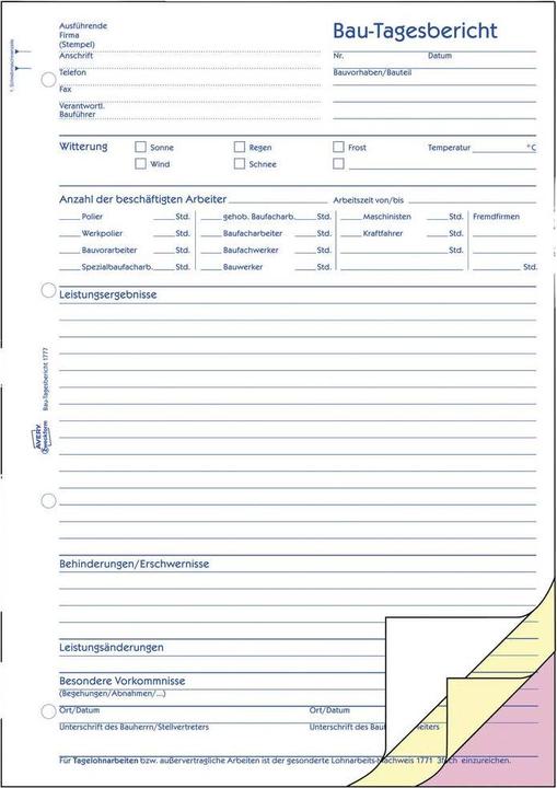 Actual product image Avery Purpose Form Daily Construction Report Form 1777-5 DIN A4 Number of sheets: 40 (40 x)