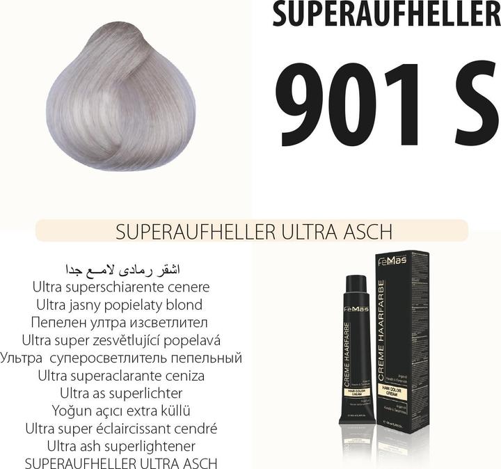 Actual product image FemMas 901S) Hair Color Super Brightener Ultra Ash 100ml