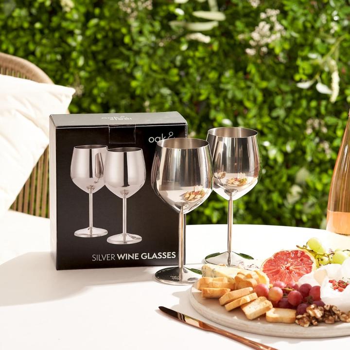 Image du produit Oak & Steel Acier inoxydable Verres à vin Argent Lot de 2 (50 cl, 2 Verres, Set de verres à vin)