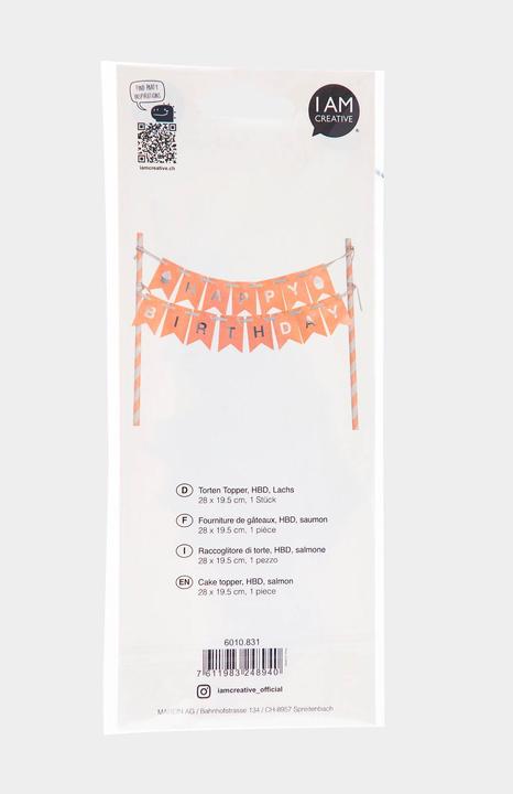 Produktbild I Am Creative Torten Topper Birthday, lachs/silber, 1 Stück