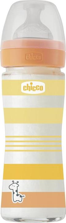 Chicco Biberon, vetro, 0% BPA, 240 ml, tettarella fisiologica in silicone, 1 foro, flusso lento - GIALLO (240 ml)