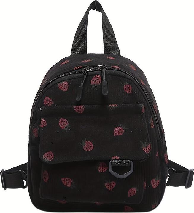 Only-Bags.Store Niedliche Erdbeere Druck Samt Mini Rucksack, leichtes Polyester mit verstellbaren Riemen