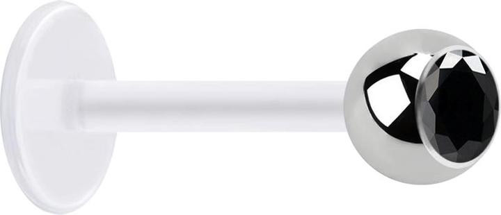 Produktbild Star Piercing Micro Labret transparent mit Kugel silber und Kristall schwarz (ohne Messing, Chirurgenstahl 316L, Bioflex)