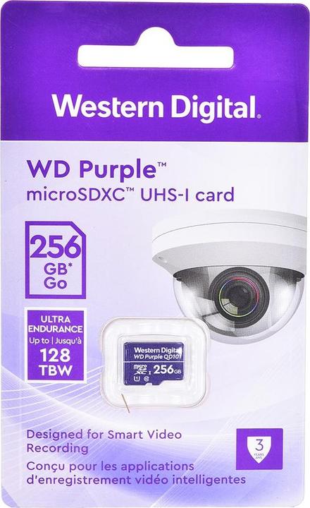 Actual product image WD Purple, Surveillance, microSD XC, Class - 10, UHS 1 (256 GB, microSDXC, U1, UHS-I)