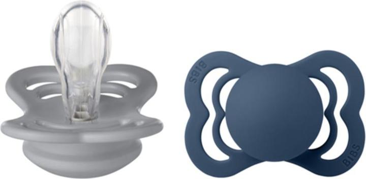Produktbild Bibs Supreme Silikon Schnuller (2er Pack), Cloud & Steel Blue (Grösse 1, 0-6M) (2 x, bis 6 Monate)
