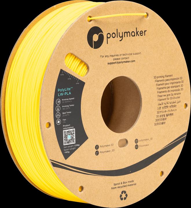 Image du produit Polymaker PolyLite LW-PLA (PLA, 1.75 mm, 800 g, Jaune)