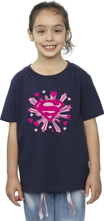 Actual product image Girls Superman Pink Hearts And Stars Logo Cotton T-Shirt (152, 158)