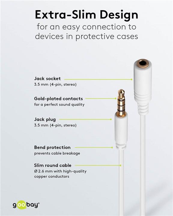 Image du produit Goobay 3,5 mm jack - 3,5 mm femelle (3 m, Jack 3,5 mm (AUX))