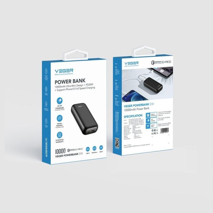 Immagine prodotto Veger Powerbank 10000 mAh PD QC3.0 3A 20W S10 (W1135) nero (10000 mAh, 37 W, 37 Wh)
