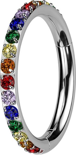 Produktbild Star Piercing Micro Segmentring klappbar silber seitlich Kristalle farbig (ohne Messing, Titan G23)