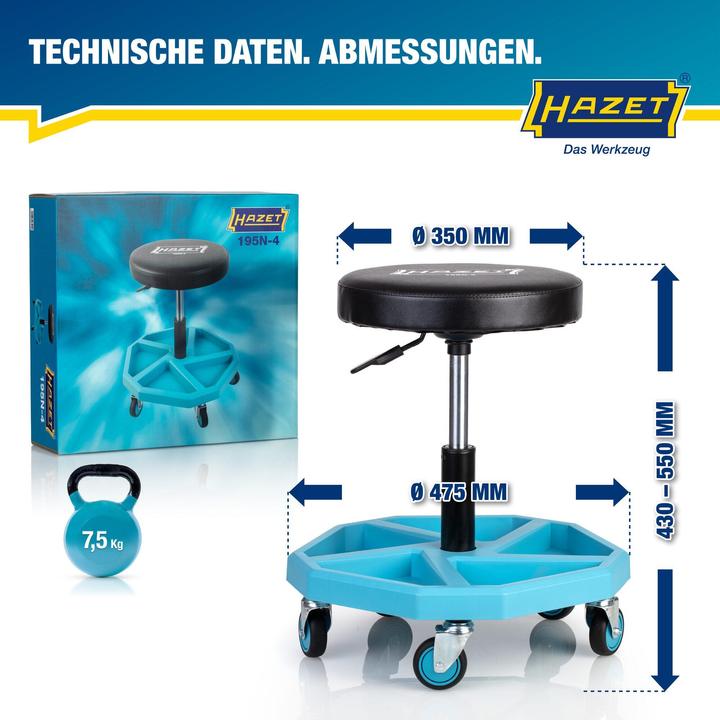 Actual product image HAZET Work seat 195N-4 (blue/black, load capacity up to 150kg, height-adjustable)