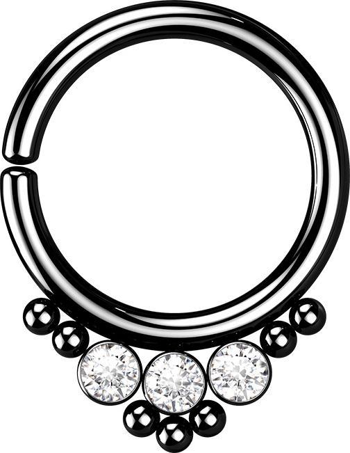 Image du produit Star Piercing Micro piercing anneau noir boules et trois cristaux (Acier chirurgical 316L, sans laiton)
