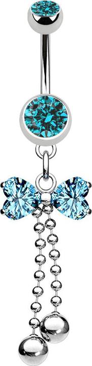 Produktbild Star Piercing Banane silber mit Anhänger Schleife aqua und Kugeln (Chirurgenstahl 316L, ohne Messing)