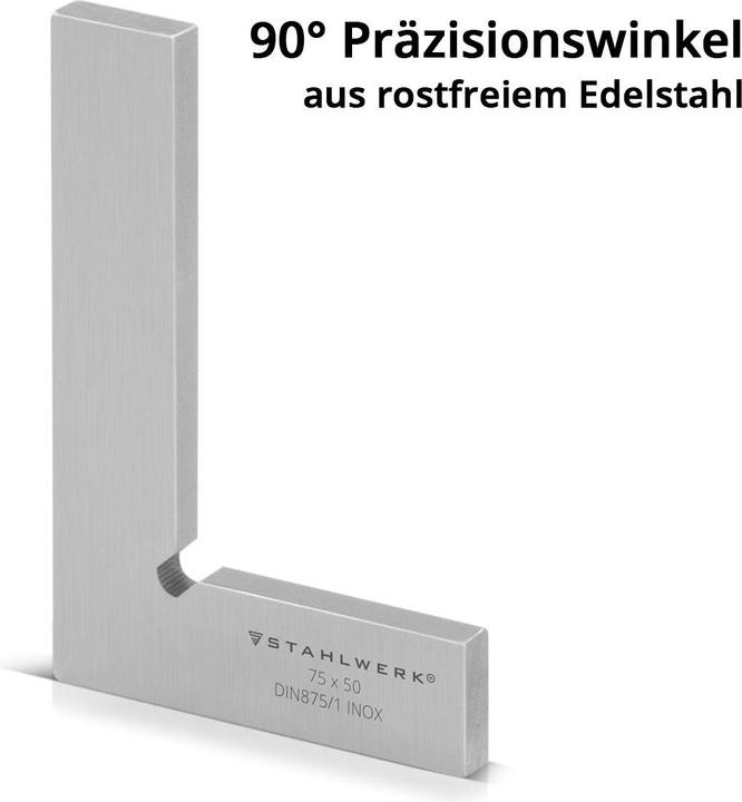 Produktbild Stahlwerk Flachwinkel 90° 75 x 50 mm DIN 875/1 aus rostfreiem Edelstahl