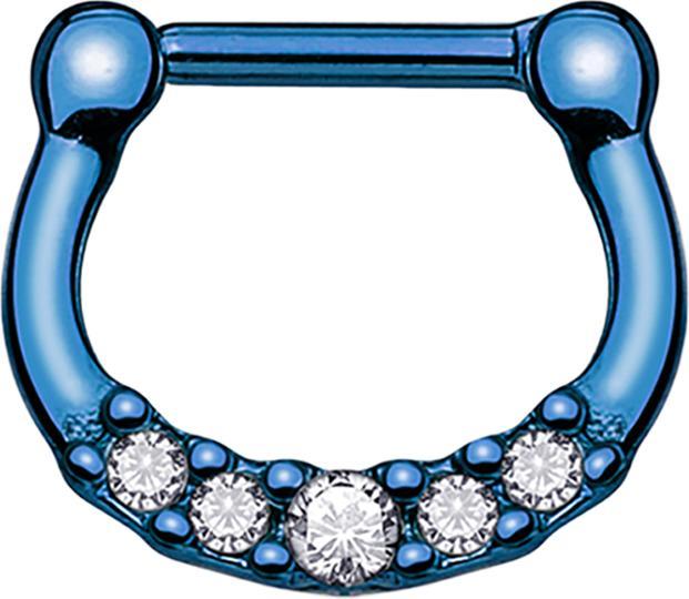 Actual product image Star Piercing Septum with five crystals dark blue and titanium coating (Surgical steel 316L, without brass)