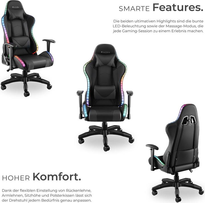 Actual product image tectake Gaming chair Tartaros, LED, massage function