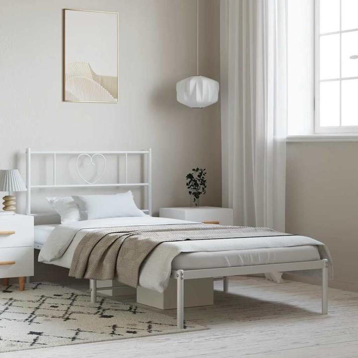 Actual product image VidaXL Bed frame with headboard Metal bed Bed single bed White 100x200cm (100 x 200 cm)