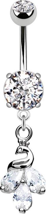 Produktbild Star Piercing Banane silber mit zwei Kugeln Kristall silber Anhänger Pfau (Messing, Chirurgenstahl 316L)